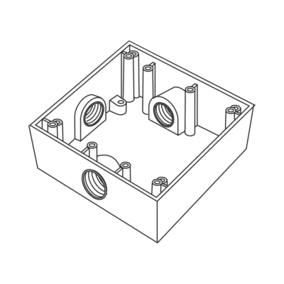 Caja Cuadrada de 3/4" (19.05 mm) a Prueba de Intemperie/ Cuenta con 3 bocas.