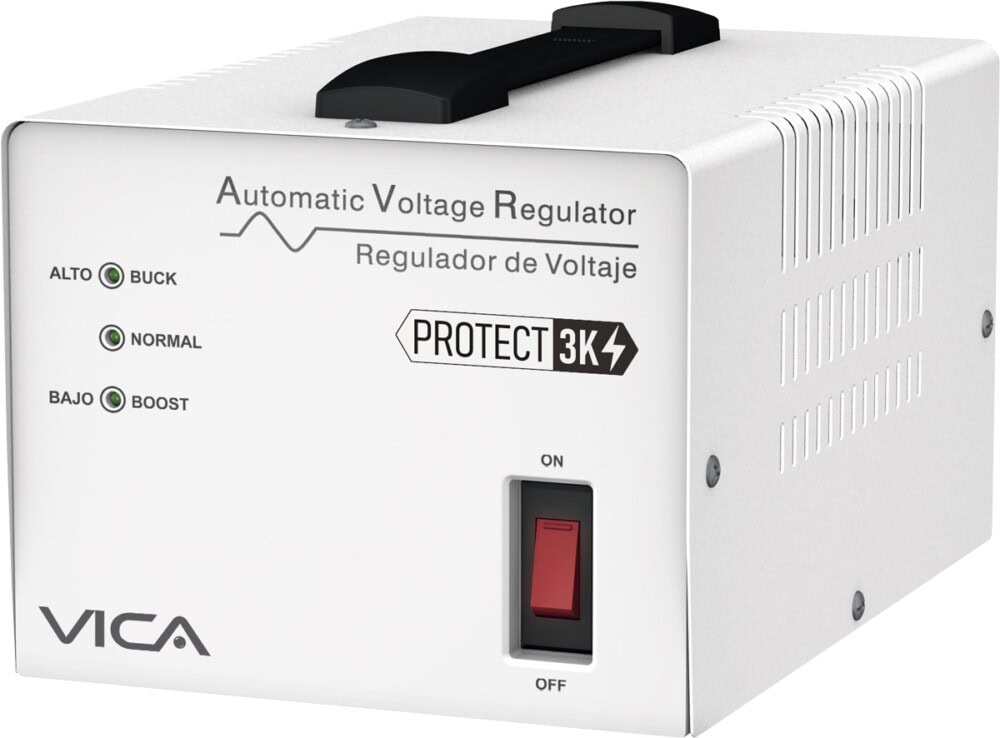 Regulador VICA PROTECT 3K 3000VA/ 1800W, Voltaje 120 VCA, 60Hz, 4 tomas protegidas, 175 joules, indicadores LED, Linea blanca PROTECT 3K 1