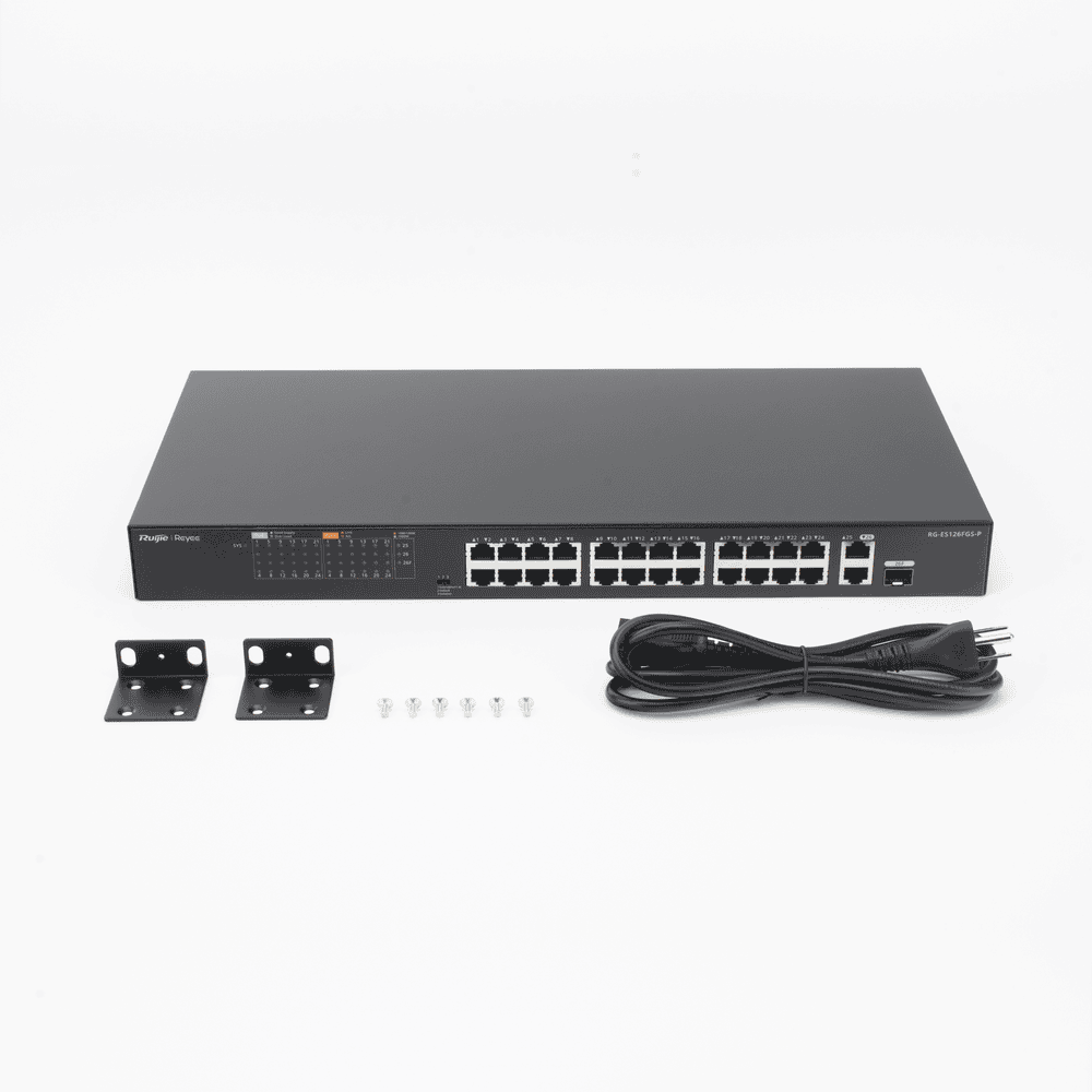 RGES126FGSP-AD-2-l Switch PoE+ no Administrable, hasta 370 Watts Ideal para CCTV, 24 Puertos 10/100 PoE+, 2 Uplinks Gigabit (1 SFP COMBO) RG-ES126FGS-P 3