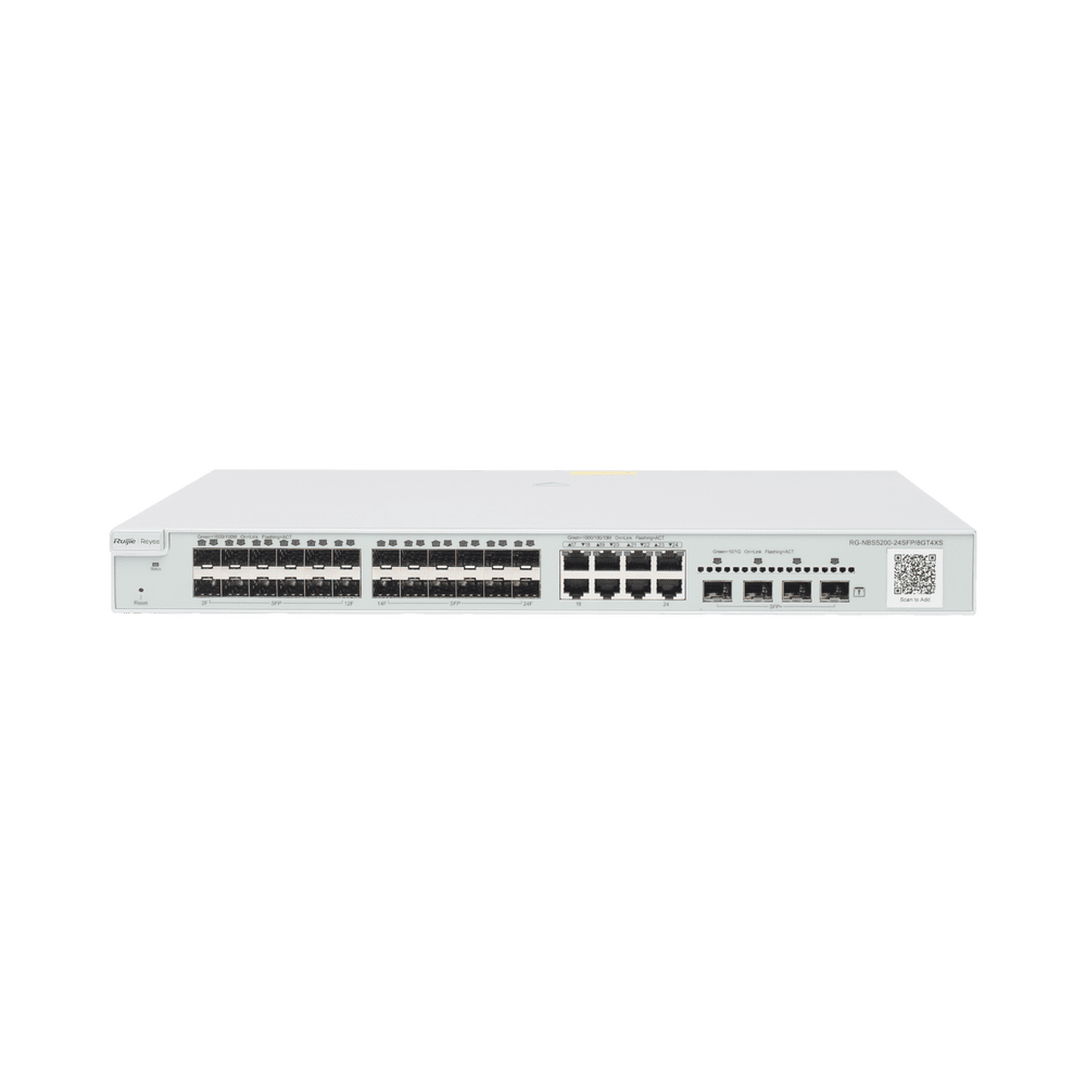 RGNBS520024SFP_8GT4XS-l Switch administrable Capa 3, 24 puertos SFP 1G, 8 puertos Ethernet 1G Combo y 4 SFP+ 10G, gestión remota en la nube RG-NBS5200-24SFP/8GT4XS 1