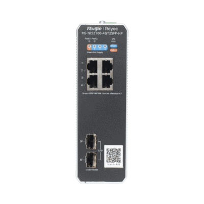 Switch Industrial PoE+ hasta 180 watts , Ideal para temperaturas Extremas y protección contra descargas, 1 puerto PoE++ 60W y 3 puertos PoE+ 30W, 2 SFP Uplink