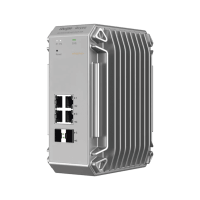 Switch Industrial PoE hasta , Ideal para temperaturas Extremas y protección contra descargas, 4 Puertos Gigabit PoE 802.3 af/at, 2 puertos SFP Administrable Cloud