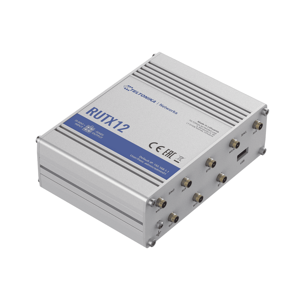 RUTX12-LAT-DER-l Router Industrial LTE (4.5G) cat 6, Doble Modem y doble SIM, GNSS, carcasa industrial RUTX12 3