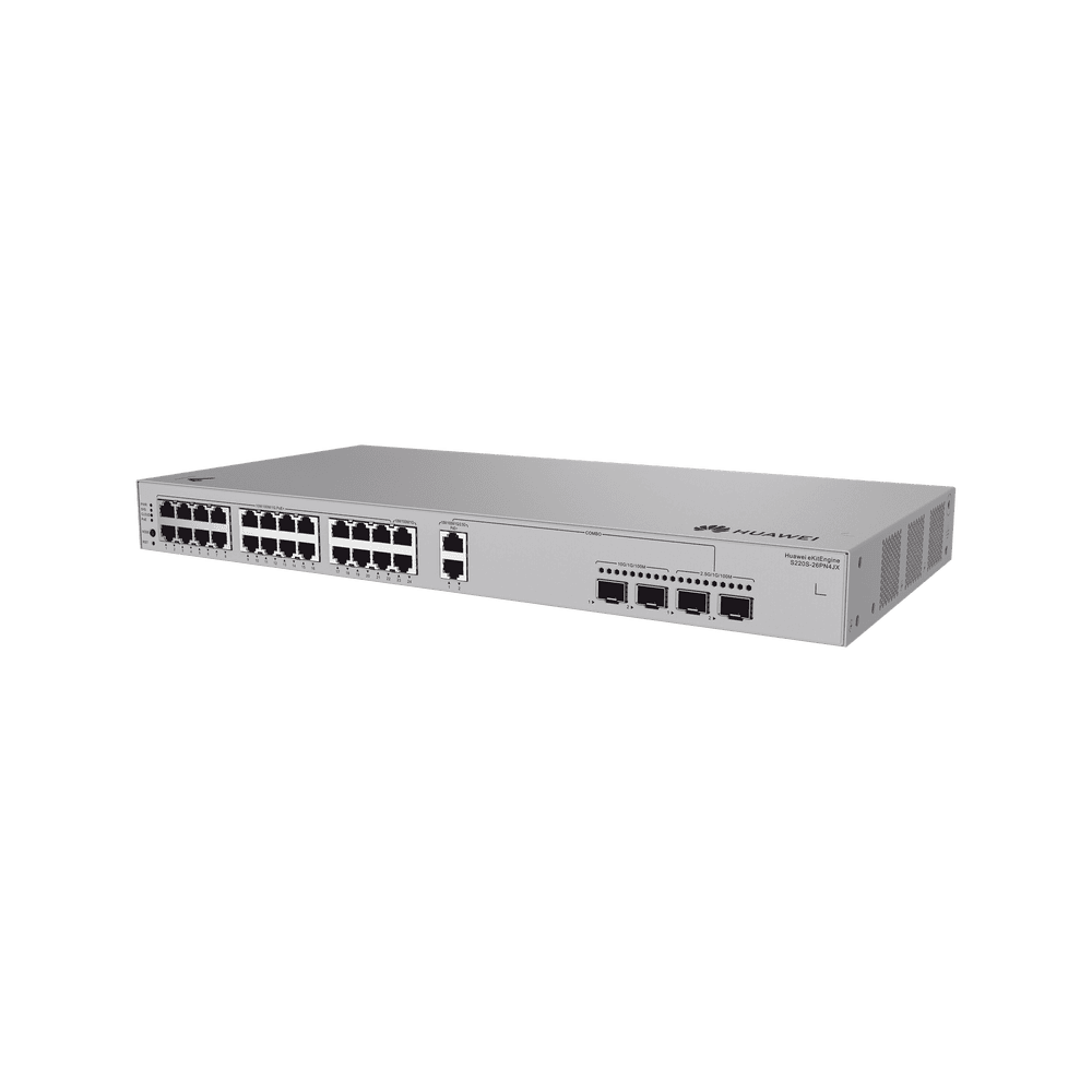 S220S26PN4JX-l Switch de Acceso eKit Administrable / Capa 2 / 22 Puertos PoE+ Gigabit + 2 Puertos PoE+ 2.5 Gbps + 2 Puertos SFP(2.5 Gbps) + 2 Puertos SFP+(10 Gbps) / PoE Perpetuo / Presupuesto PoE 400 W / Sin Licenciamiento S220S-26PN4JX 1