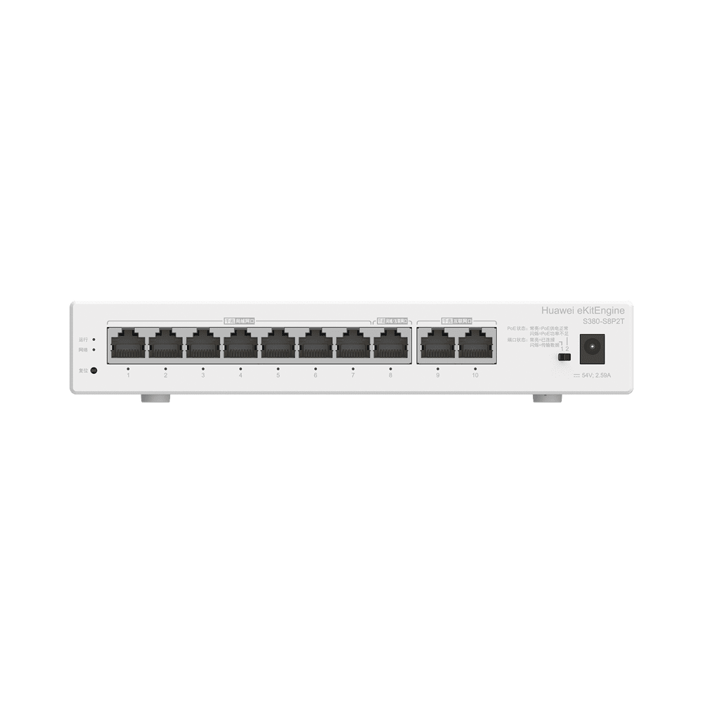 S380S8P2T-AD-3-l Router eKit / 2 Puertos WAN Gigabit / 1 Puerto LAN/WAN Gigabit / 7 Puertos PoE LAN Gigabit / Presupuesto PoE 124 W / Rendimiento de 2 Gbps / Controlador (64 APs) / Hasta 250 clientes / Libre de licenciamiento S380-S8P2T 4