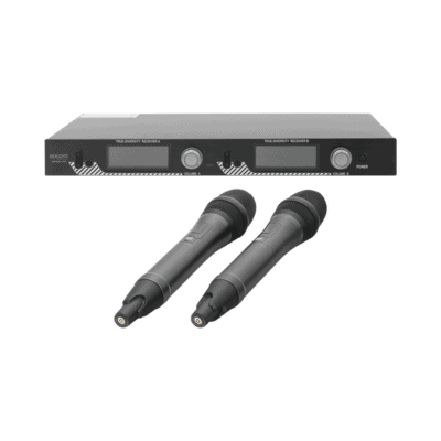 Kit de Microfonía inalámbrico | 2 Micrófonos de mano | Receptor UHF | Pantalla LCD | 200 Canales | Gran cobertura