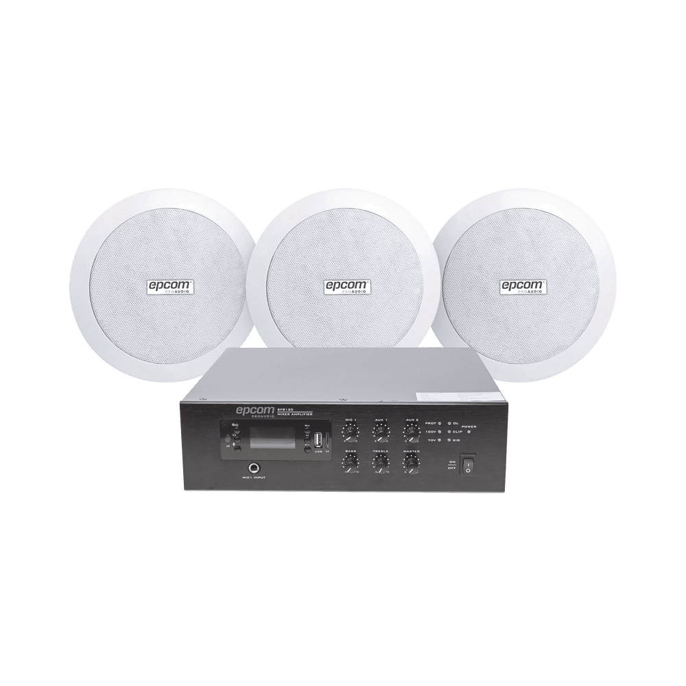 SFB120_3CS-l KIT de Amplificador de 120W para Escritorio | 3 Altavoces de Plafón de 5.5in | 3.75 - 30W | Sistema 70/100V SFB120/3CS 1