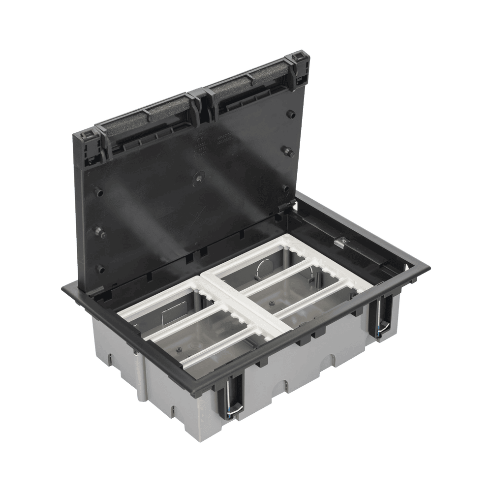 SMCPF6-l Caja Para Instalación en Piso Falso para Voz, Datos o Contactos Eléctricos / Capacidad para 6 Módulos / Espacio Embellecedor en la Tapa / Profundidad Ajustable de 90 a 120 mm (3.54 a 4.72 pulgadas) / Los Módulos se Adquieren Aparte / (SF610/14CY) SM-CPF-6 1