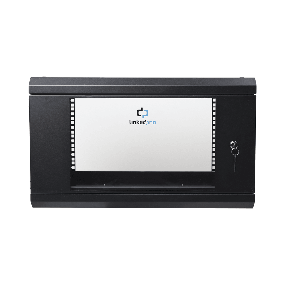 SR1906LH3G-l Gabinete de Pared de 6U con Puerta de Cristal Templado, 455 mm de Profundidad Total, Rack de 19in, Acero Reforzado Color Negro. SR-1906-LH3G 1