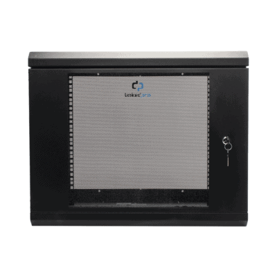 Gabinete de Pared de 9U con Puerta de Cristal Templado, 455 mm de Profundidad, Rack de 19'', Acero Reforzado Color Negro.