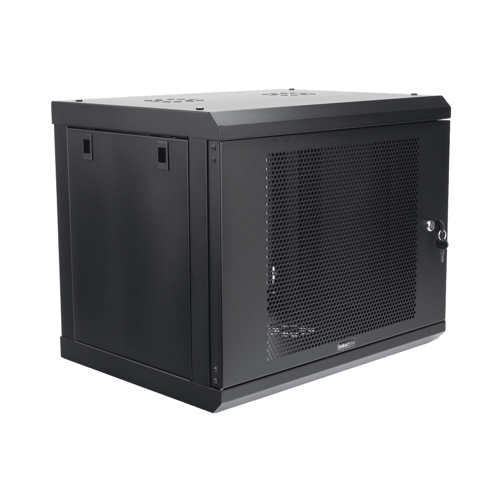 SR1909LH3P-AD-1-l Gabinete de Pared de 9U con Puerta Perforada, 455 mm de Profundidad, Rack de 19'', Acero Reforzado Color Negro. SR1909LH3P 2