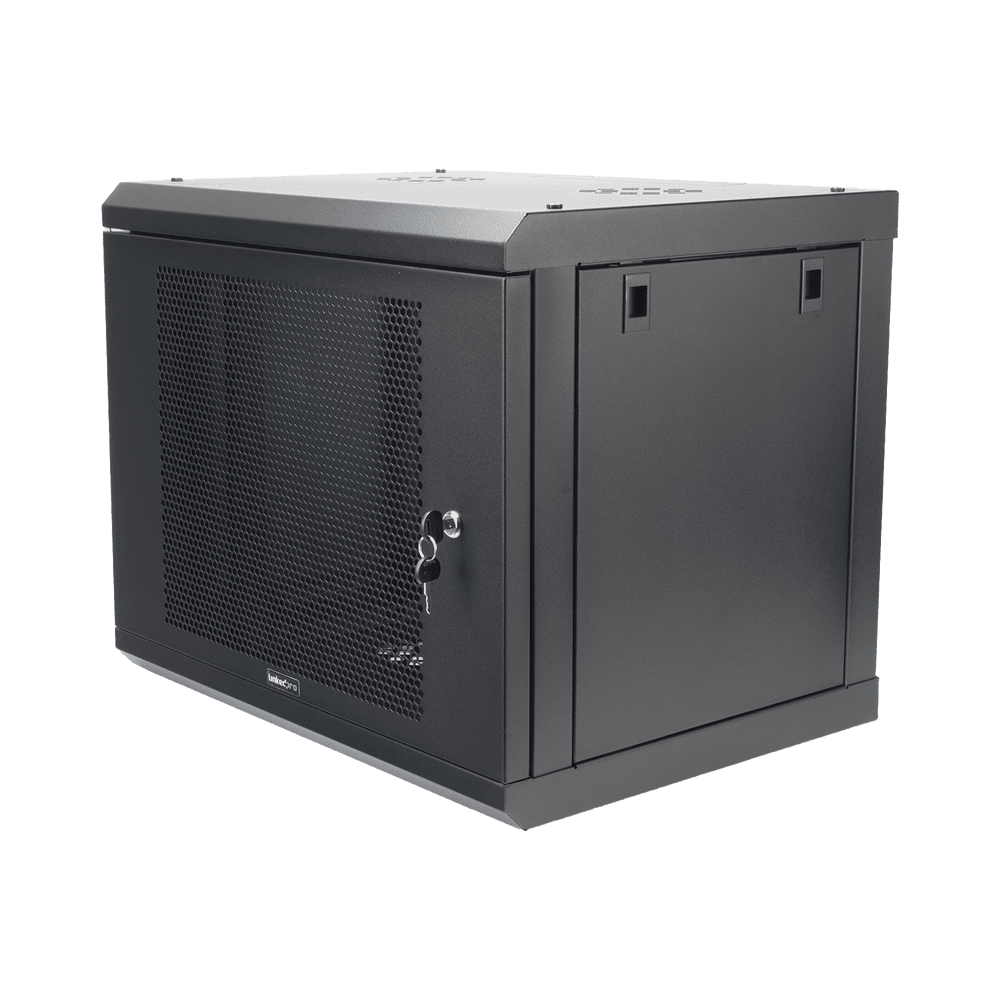 SR1909LH3P-AD-2-l Gabinete de Pared de 9U con Puerta Perforada, 455 mm de Profundidad, Rack de 19'', Acero Reforzado Color Negro. SR1909LH3P 3