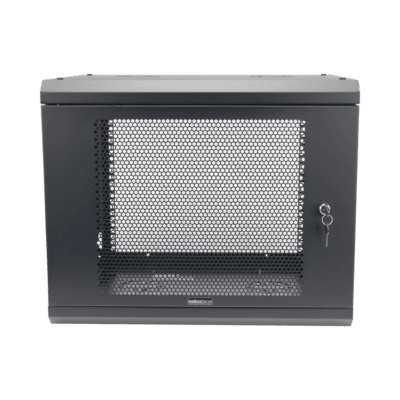 Gabinete de Pared de 9U con Puerta Perforada, 455 mm de Profundidad, Rack de 19'', Acero Reforzado Color Negro.