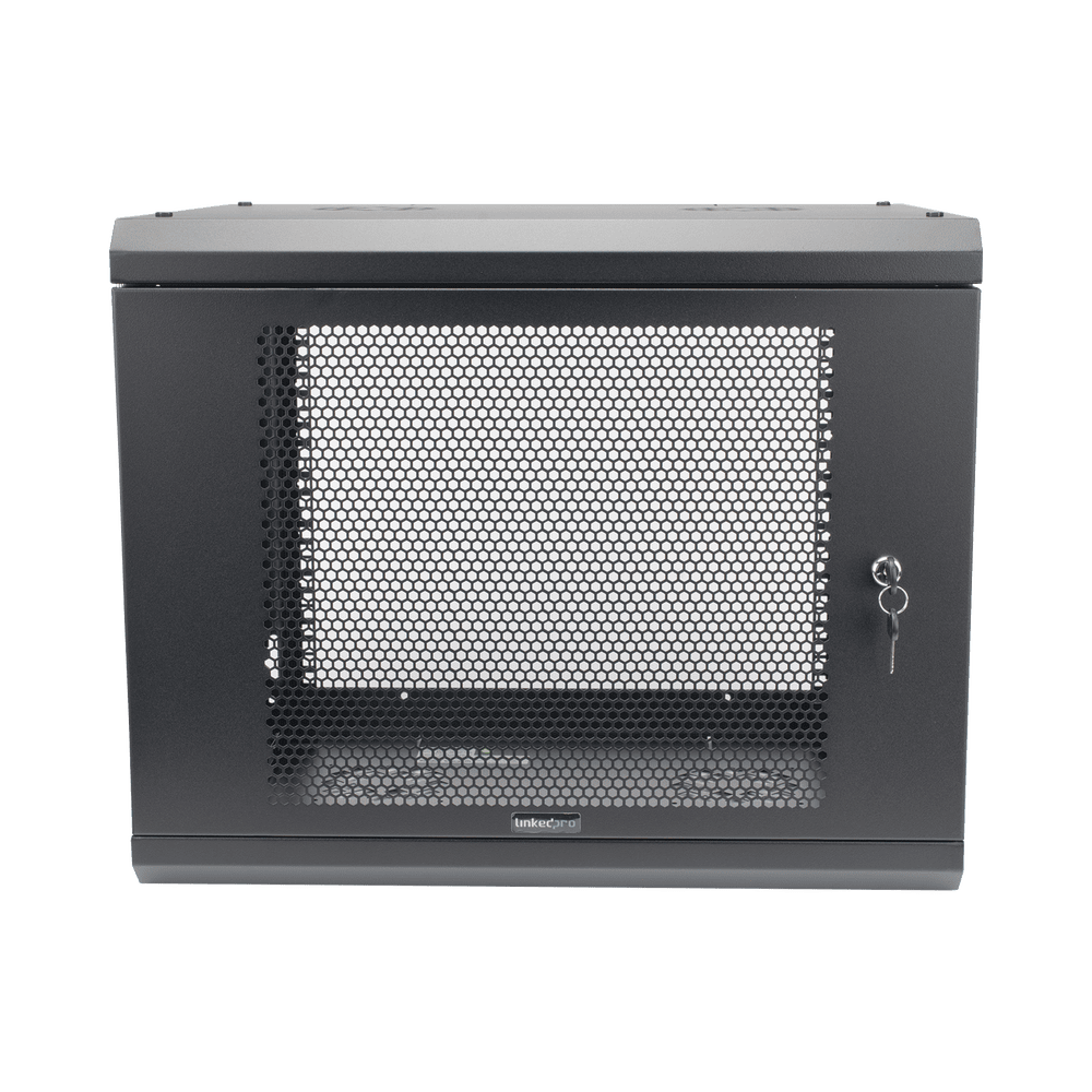 SR1909LH3P-l Gabinete de Pared de 9U con Puerta Perforada, 455 mm de Profundidad, Rack de 19'', Acero Reforzado Color Negro. SR1909LH3P 1