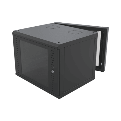 Gabinete Abatible de Pared (Con Marco Trasero) con Rack 19" de 12 Unidades. Ventana de Cristal Templado.