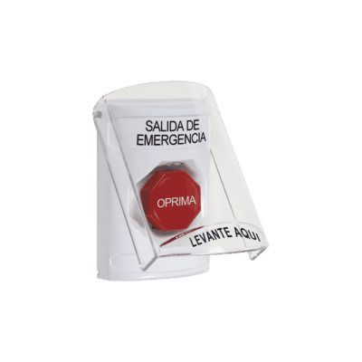 Botón de Emergencia, Texto en Español, Tapa Protectora de Policarbonato Súper Resistente, Restablecimiento con Llave