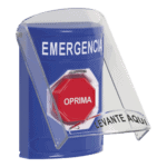 Botón Multipropósito, Color Azul, De Superficie, Con Tapa De Policarbonato, Sin Bocina Prealarma, Para Interior, Girar Para Restablecer, Texto De Emergencia, Español SS2429EMES-l