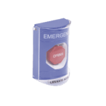 Botón Multipropósito, Color Azul, De Superficie, Con Tapa De Policarbonato, Con Bocina Pre Alarma, Solo Interior, Llave Para Restablecer, Texto De Emergencia, Español SS24A2EMES-AD-4-l