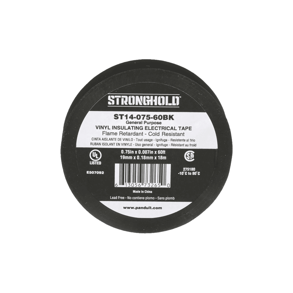 ST1407560BK-l Cinta Eléctrica STRONGHOLD para Aislar, de PVC, Uso General Reparación y Mantenimiento, Grosor de 0.18mm (7 mil), Ancho de 19mm, y 18m de Largo, Color Negro ST14-075-60BK 1