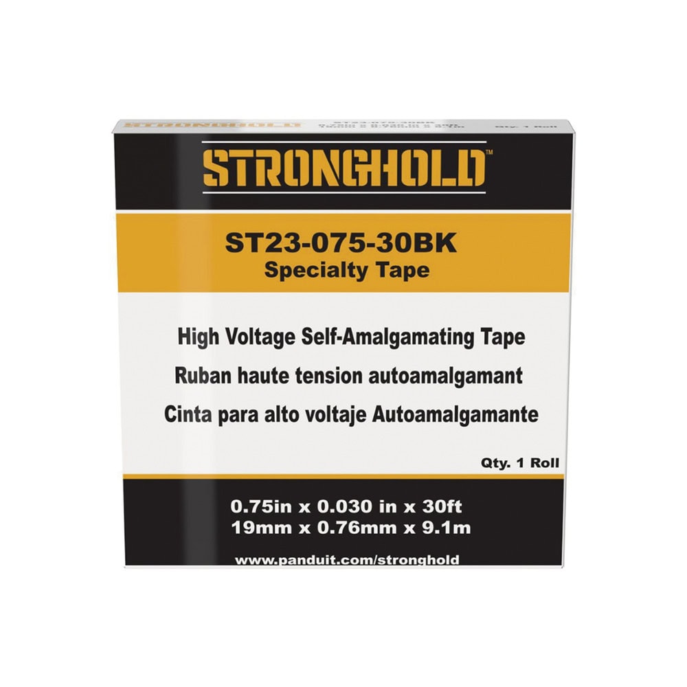 ST2307530BK-AD-4-l Cinta Eléctrica STRONGHOLD para Aislar de Caucho EPR, Autofusionable, Uso Industrial en Uniones de Alto Voltaje y Temperatura, Grosor 0.76mm (30 mil), Ancho 19mm, y 9.1m Largo, Color Negro. ST23-075-30BK 4