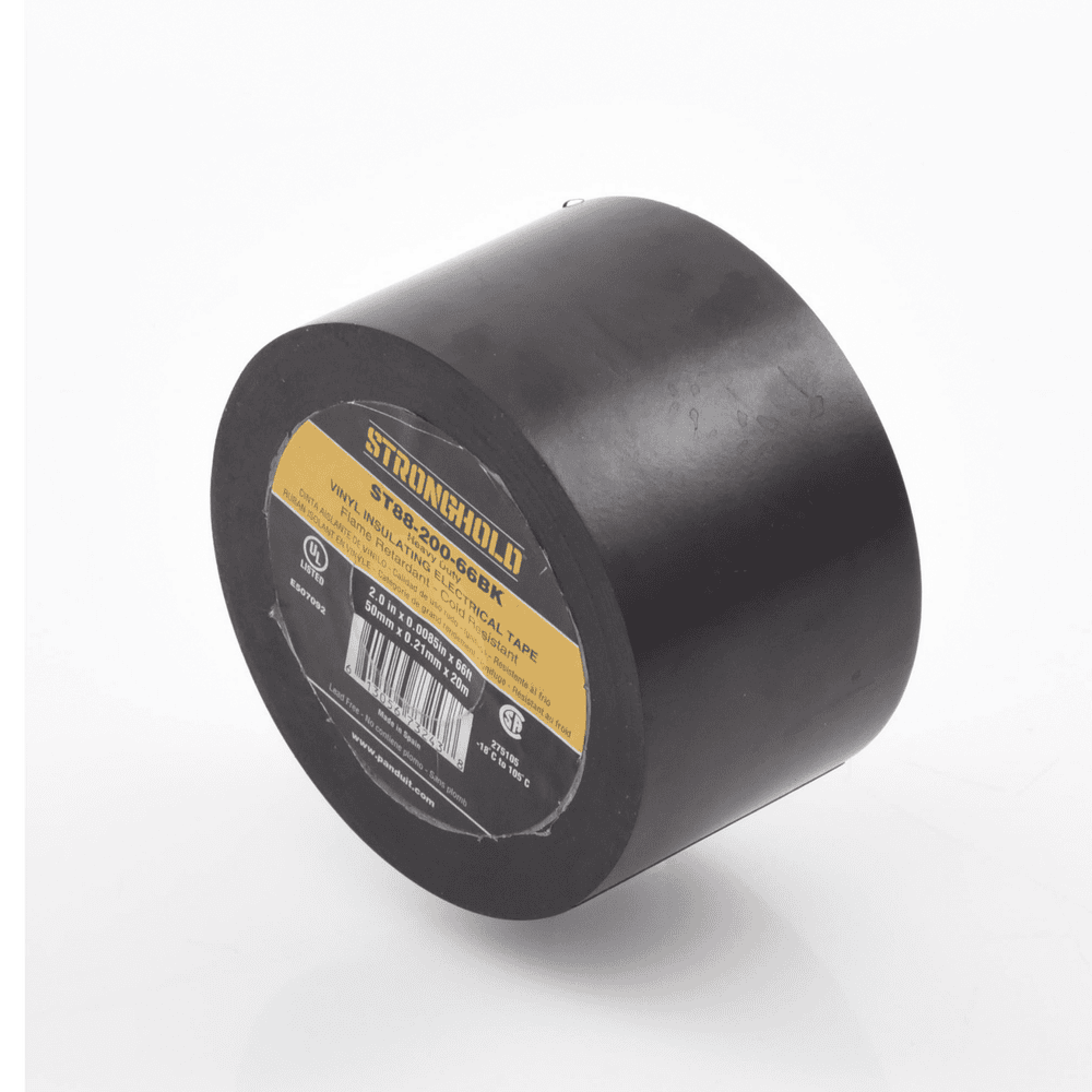 ST8820066BK-AD-1-l Cinta Eléctrica STRONGHOLD Para Aislar, de PVC, Trabajo Pesado Eléctrico (UV, abrasión, aceite, corrosión), Grosor 0.21 mm (8.5 mil), Ancho 50 mm, y 20 m Largo, Uso Int./Ext., Color Negro. Superior a cinta Super 33 ST88-200-66BK 2
