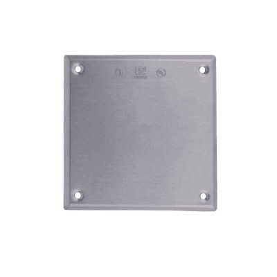 Tapa cuadrada ciega de aluminio para caja cuadrada.