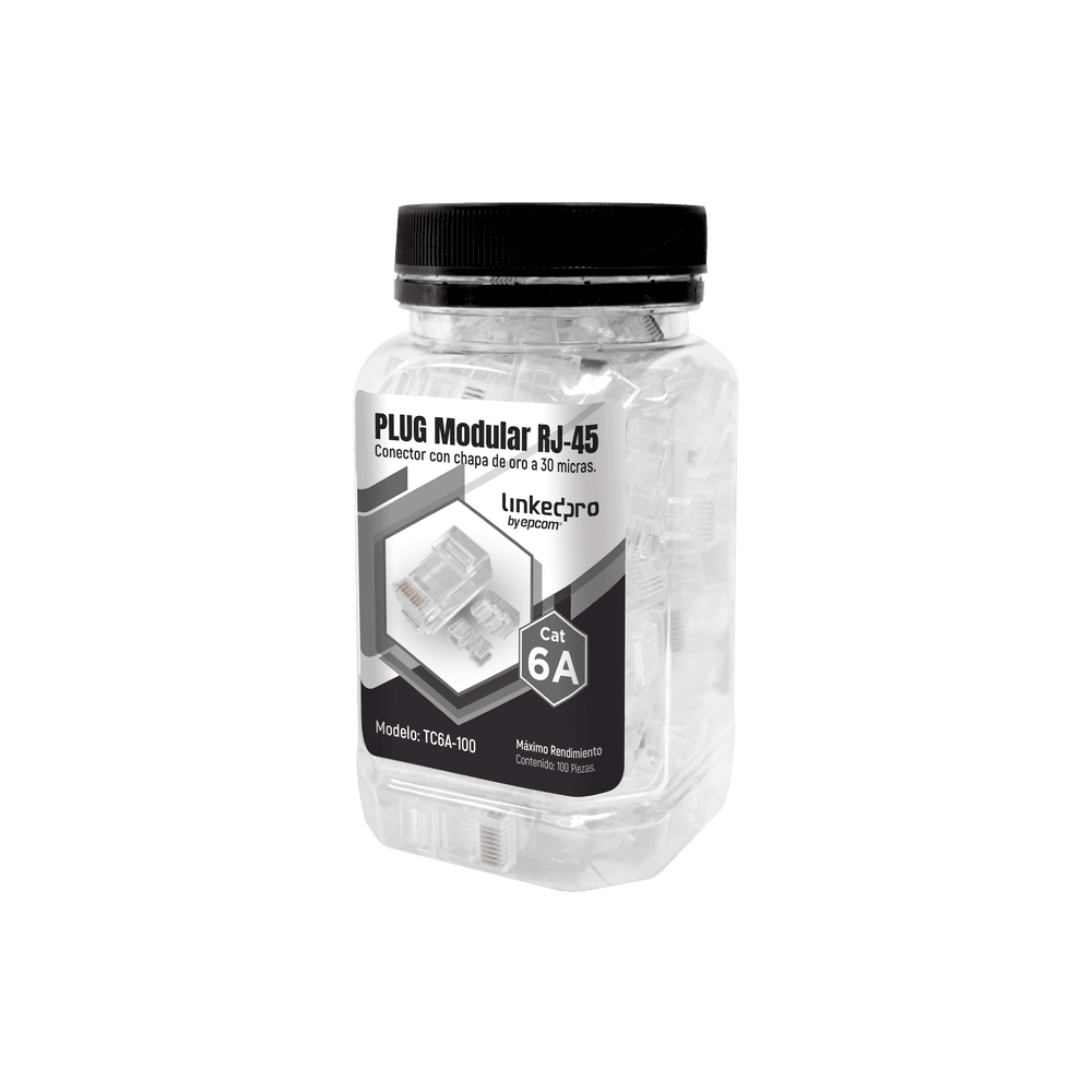 TC6A100-l Bote con 100 Piezas de Plug Modular RJ45 Cat6A Chapado de Oro a 30 Micras para Durabilidad Extrema TC6A-100 1