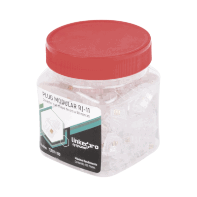 Bote con 100 Piezas de Plug Modular Tipo RJ11 de 4 Contactos Chapado de Oro a 50 Micras