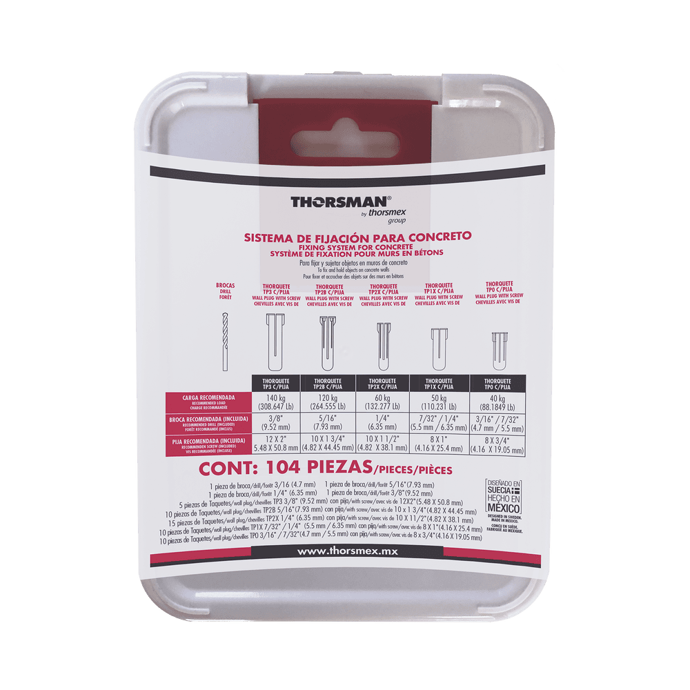 THKITFC-AD-2-l Kit para Sistemas de Fijación en Concreto, Taquetes con doble expansión y guía incluida para fácil instalación (104 piezas) TH-KIT-FC 3