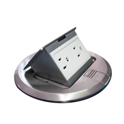 Mini Caja de Piso Redonda Acero Inoxidable (2 Contactos) (11000-12201)