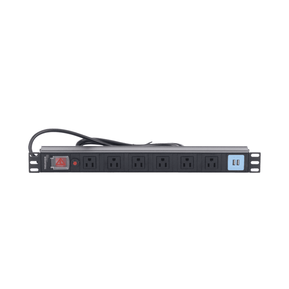 THTCM6CUSB-AD-1-l Tomacorriente Horizontal (PDU) de 6 contactos (NEMA 5-15R) + 2 USB para instalación en Rack de 19", 1UR, 125 Vca/ 15 A (THE0040091001001) THTCM6CUSB 2