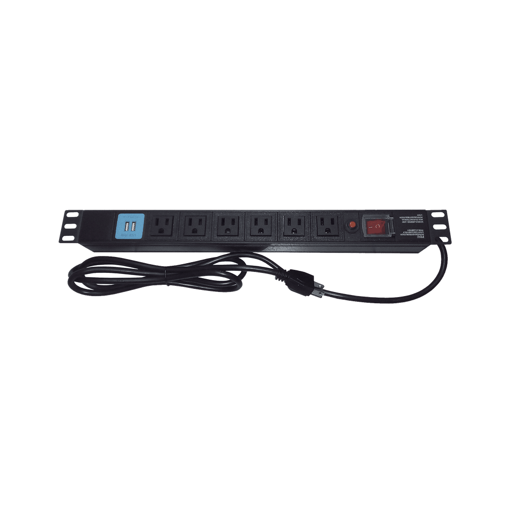 THTCM6CUSB-l Tomacorriente Horizontal (PDU) de 6 contactos (NEMA 5-15R) + 2 USB para instalación en Rack de 19", 1UR, 125 Vca/ 15 A (THE0040091001001) THTCM6CUSB 1