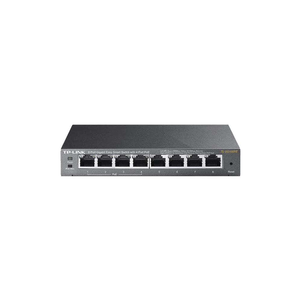 TLSG108PE-FRENTE-l Easy Smart Switch PoE JetStream , 8 puertos 10/100/1000 Mbps 55 W TL-SG108PE 4