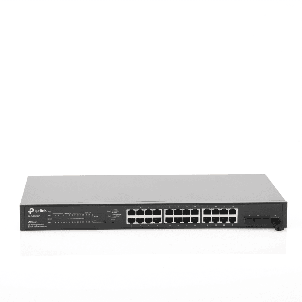 TLSG2428P-AD-1-l Switch PoE JetStream SDN Administrable 24 puertos 10/100/1000 Mbps + 4 puertos SFP, 24 puertos PoE, 250W, administración centralizada OMADA SDN TL-SG2428P 4