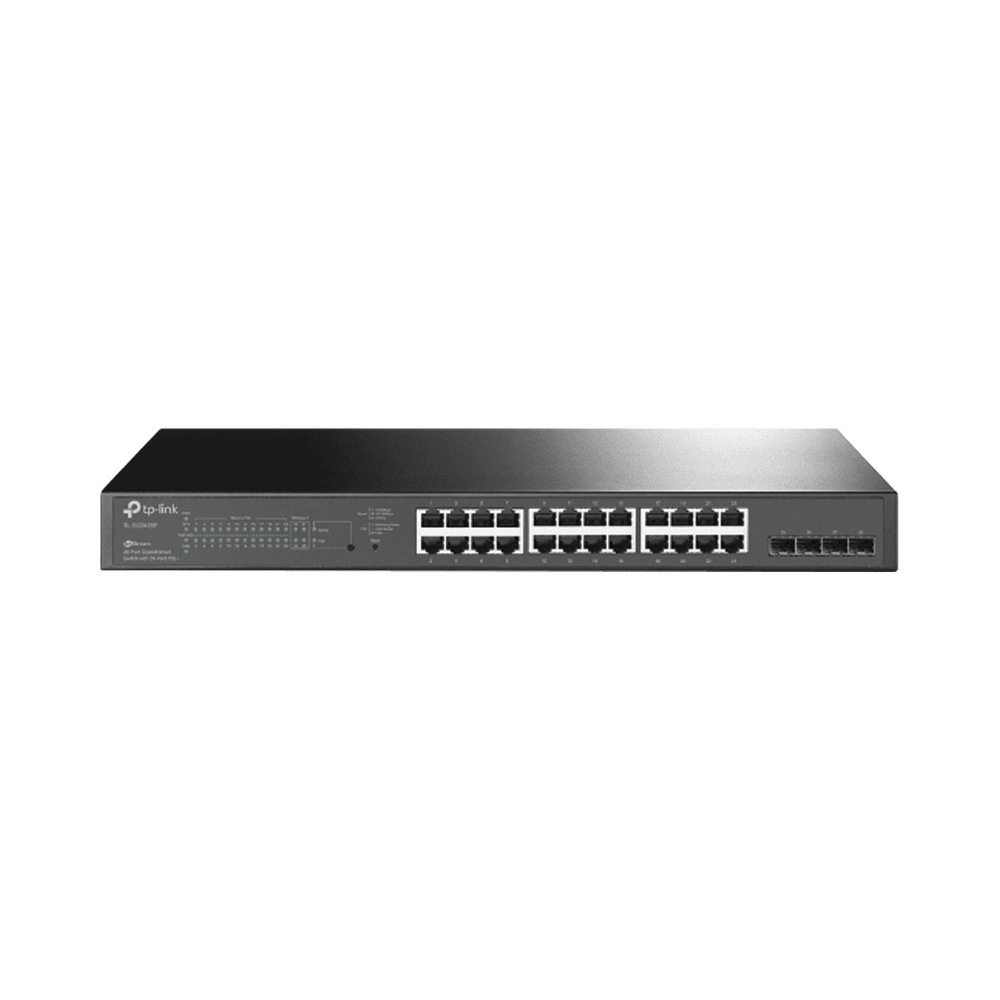 TLSG2428P-LAT-IZQ-l Switch PoE JetStream SDN Administrable 24 puertos 10/100/1000 Mbps + 4 puertos SFP, 24 puertos PoE, 250W, administración centralizada OMADA SDN TL-SG2428P 3