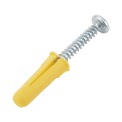 Paquete de 20 taquetes amarillo  1" y 20 tornillos 8mm x 1"