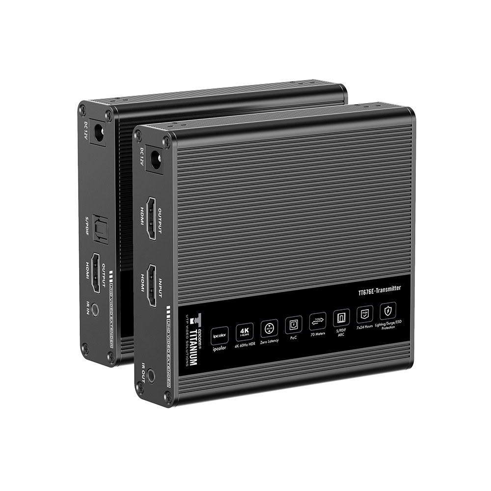 TT676E-l Kit Extensor HDMI para distancias de 70 metros / Resolución 4K x 2K@ 60 Hz/ Cat 6, 6a y 7 / IPCOLOR / CERO LATENCIA / SIN COMPRIMIR / Uso 24/7 / Puerto S/PDIF / Salida Loop / Alimente solo el Tx (PoC) / Control IR TT-676E 1
