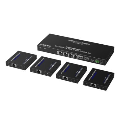 Kit Divisor y Extensor HDMI | 1x4 | Hasta 70 m |Resolución 4K @ 60 Hz | Cat 6/6a/7 | IPCOLOR | CERO LATENCIA | Puerto S/PDIF | EDID | RS232 | Salida Loop / PoC
