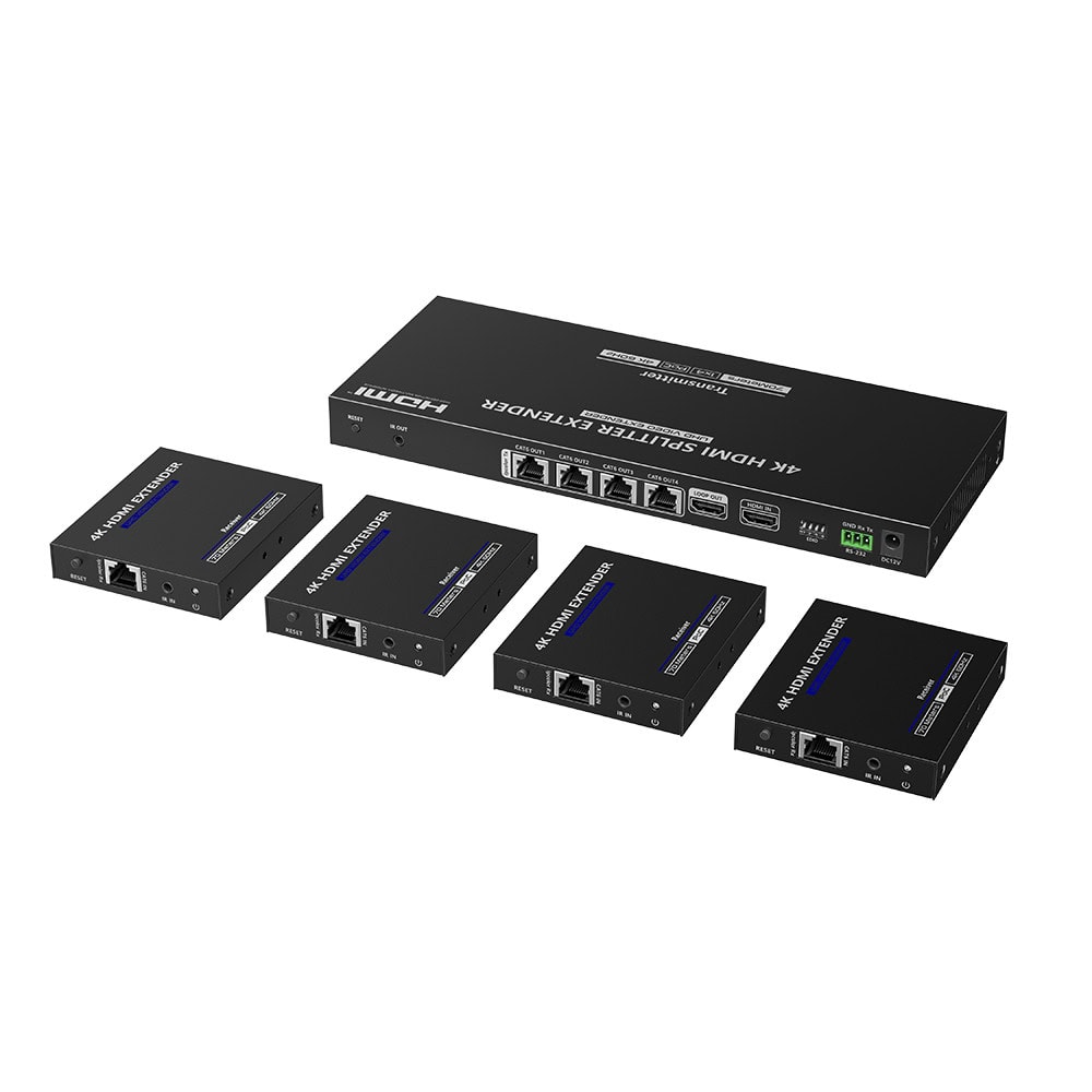 TT824N-l Kit Divisor y Extensor HDMI | 1x4 | Hasta 70 m |Resolución 4K @ 60 Hz | Cat 6/6a/7 | IPCOLOR | CERO LATENCIA | Puerto S/PDIF | EDID | RS232 | Salida Loop / PoC TT-824N 1