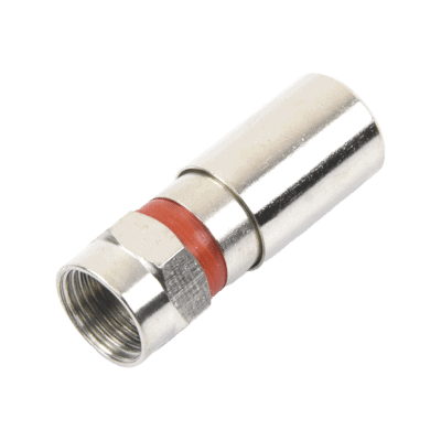 Conector F Macho de Compresión, Metálico para cable RG-59, Cuerpo de Bronce Niquelado.