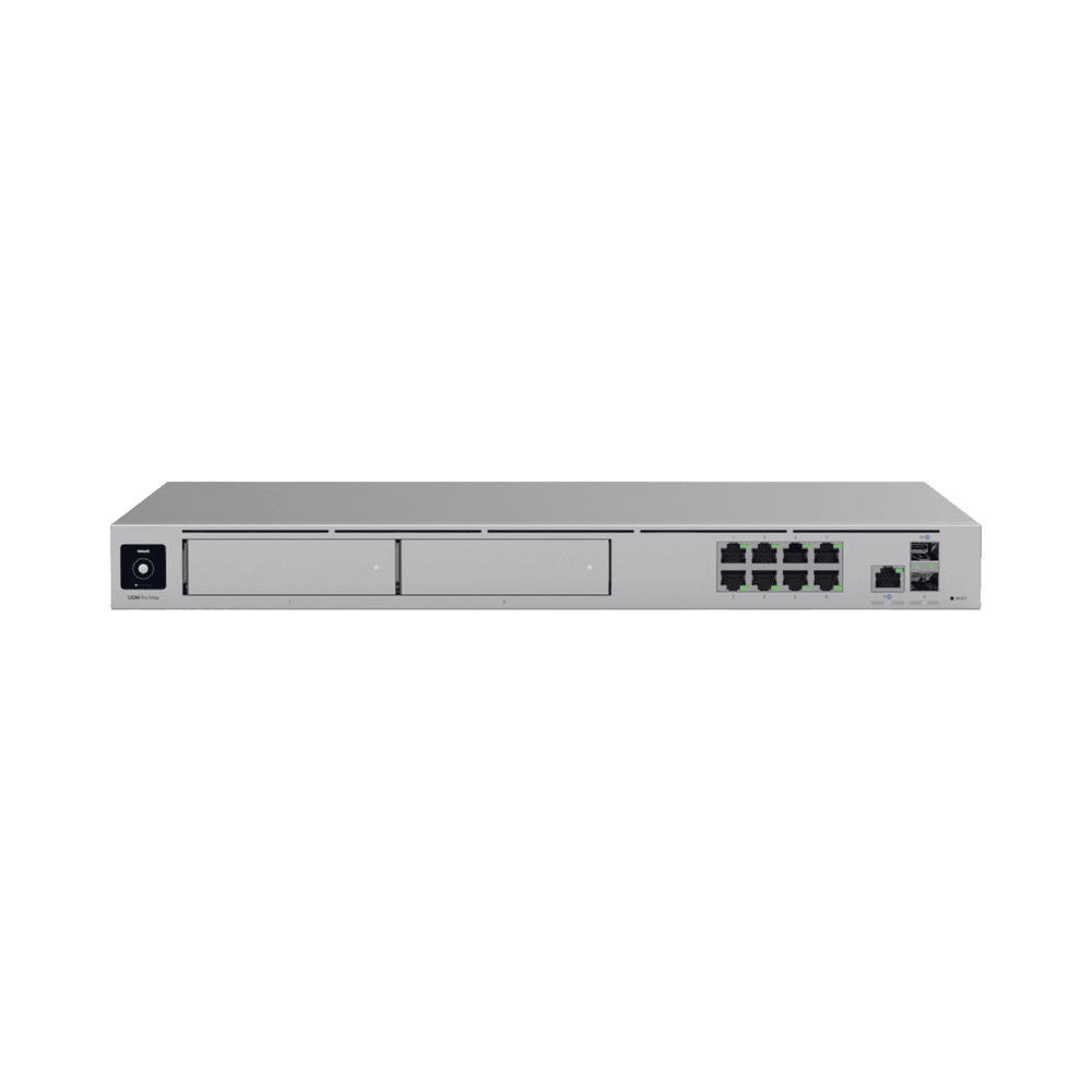 UDMPROMAX-l UniFi Cloud Gateway: Dream Machine PRO MAX. Administra hasta 150 dispositivos UniFi y 2000 clientes/todas las aplicaciones UniFi/5 Gbps de ruteo con IDS/IPS, 2 bahías 3.5", 128 GB SSD internos, Fail Over, balanceo de cargas, VPN/SD-WAN UDM-PRO-MAX 1