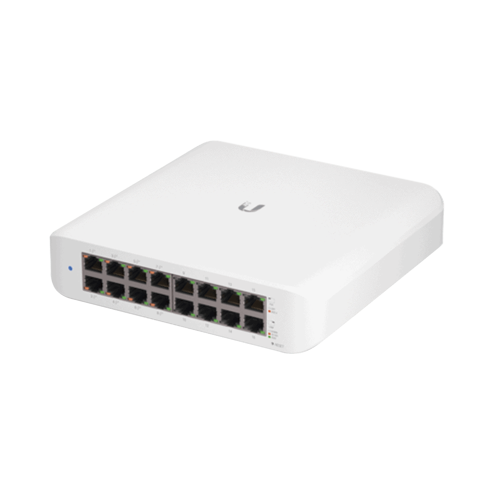 USWLITE16POE-l Switch UniFi Lite Administrable PoE de 16 Puertos 10/100/1000 Mbps (8 puertos 802.3af/at), 45 W USW-LITE-16-POE 1