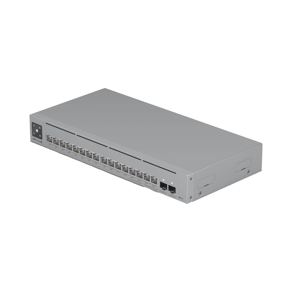 USWPROMAX16POE-l-1 UniFi Switch Pro Max 16 PoE con funciones Capa 3, 16 puertos EtherLight RGB / (4) puertos 2.5 GbE POE++ y (12) puertos GbE POE+ /(2) puertos SFP+ 10G /con pantalla táctil informativa, hasta 180W de presupuesto POE USW-PRO-MAX-16-POE 1