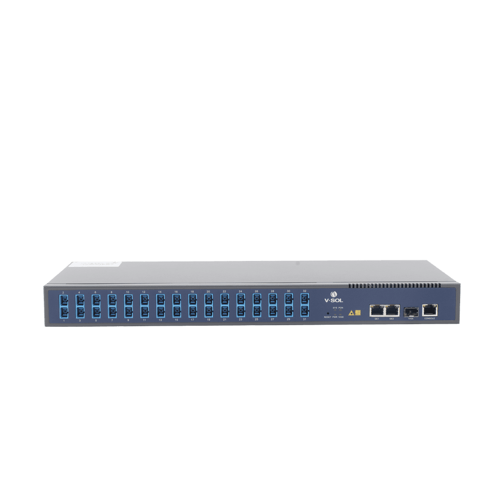V1600GSO32-AD-1-l OLT de 1 GPON puerto con Splitter de 1 a 32 SC/UPC Incluido + 3 puertos Uplink (2 puertos Gigabit Ethernet + 1 puerto SFP/SFP+) , hasta 128 ONUS V1600GS-O32 2