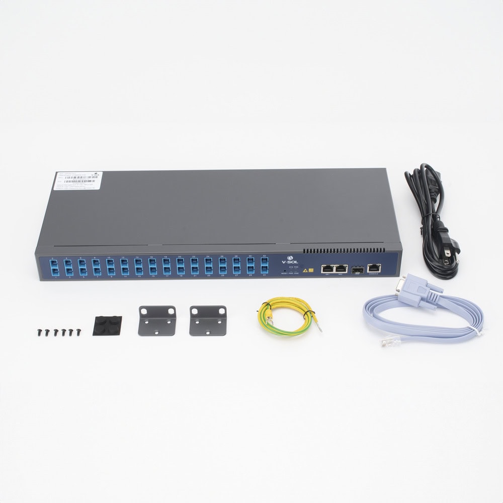 V1600GSO32-AD-4-l OLT de 1 GPON puerto con Splitter de 1 a 32 SC/UPC Incluido + 3 puertos Uplink (2 puertos Gigabit Ethernet + 1 puerto SFP/SFP+) , hasta 128 ONUS V1600GS-O32 5