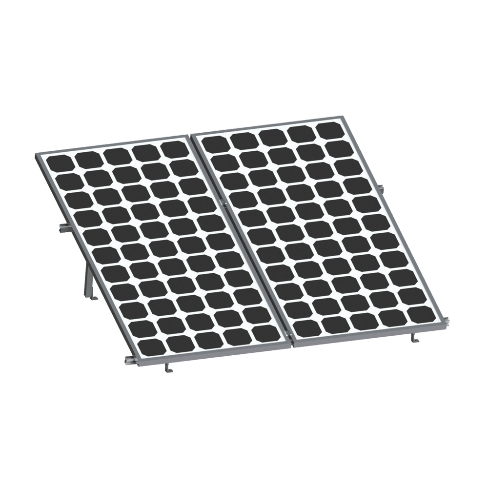 VEKTOR8R2700-AD-3-l Montaje para 2 Paneles Solares, Riel "8" de 2700mm para Módulos con Espesor de 30-35mm, Velocidad de Viento Máx. 136km/h VEKTOR8R2700 2