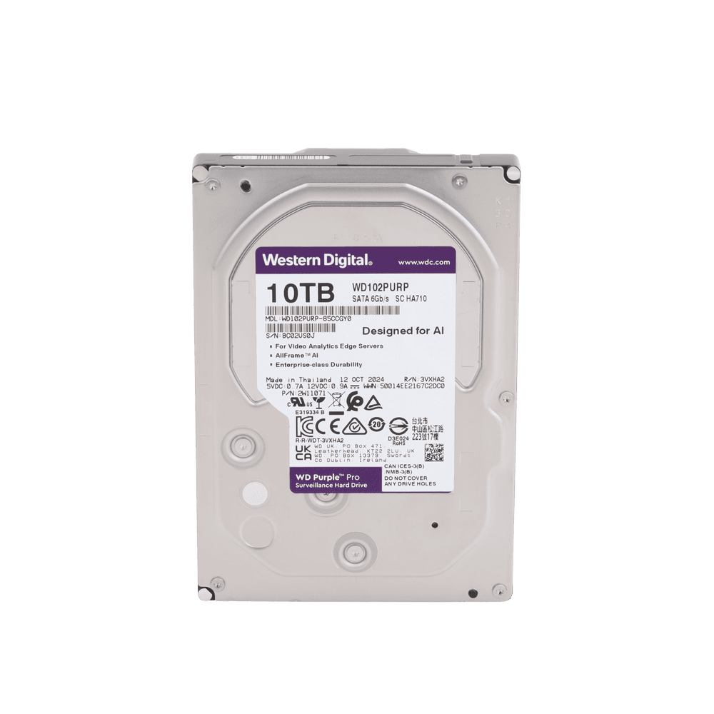 WD102PURP-FRENTE-l Disco Duro Purple Pro de 10 TB / 7200 RPM / Optimizado para Soluciones de Videovigilancia con Analiticos (Meta Data) / Uso 24-7 / 5 Años de Garantia WD102PURP 2