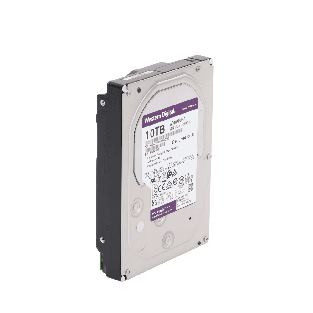 WD102PURP-LAT-IZQ-l Disco Duro Purple Pro de 10 TB / 7200 RPM / Optimizado para Soluciones de Videovigilancia con Analiticos (Meta Data) / Uso 24-7 / 5 Años de Garantia WD102PURP 3
