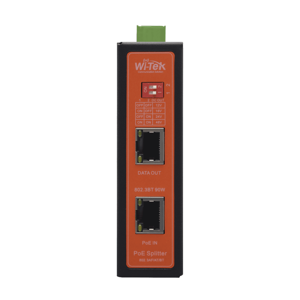 WIPOE55SBTIDC-AD-1-l Splitter PoE IN hasta 90 W / Salida DC 12v/16V/24v o 48V / Carcasa metálica / Industrial soporte para riel DIN / Aplicaciones CCTV WIPOE55SBTIDC 5