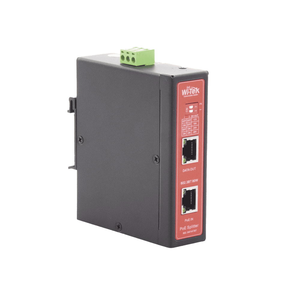 WIPOE55SBTIDC-LAT-DER-l Splitter PoE IN hasta 90 W / Salida DC 12v/16V/24v o 48V / Carcasa metálica / Industrial soporte para riel DIN / Aplicaciones CCTV WIPOE55SBTIDC 3